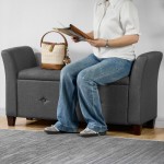 (Deep Gray Linen) Sevilla Storage Footstool with Winged Padded Bench, UKFR